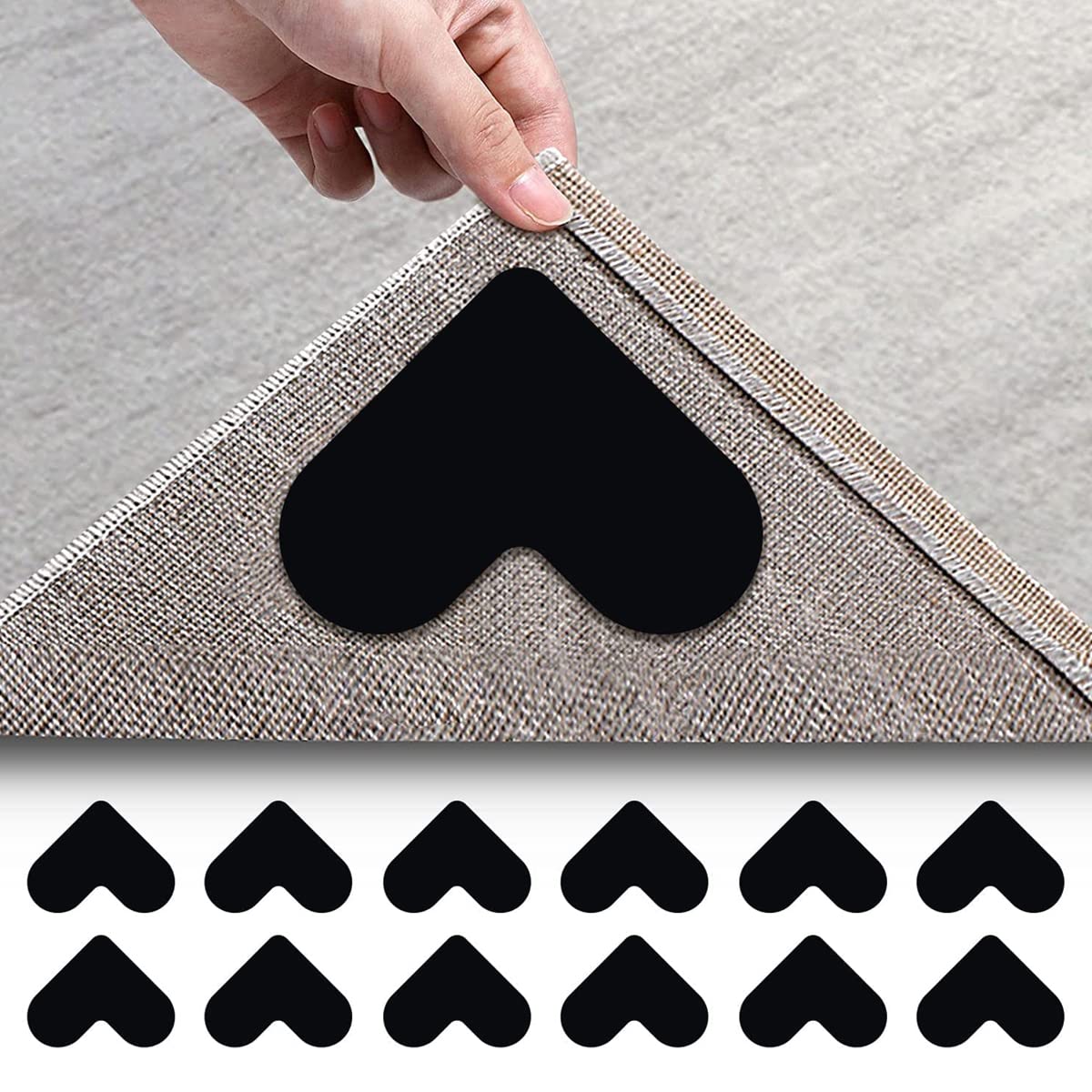 HASTHIP 12PCS Rug Corner Grippers, Double Sided Non Slip Reusable Rug Stopper, Washable Rug Tape for Hardwood Floors, Rug Gripper Stopper Rug Pad for Doormat, Carpet, Tapestry, Table Cloth, Heart HASTHIP 12PCS Rug Corner Grippers, Double Sided Non Slip Reusable Rug Stopper, Washable Rug Tape for Hardwood Floors, Rug Gripper Stopper Rug Pad for Doormat, Carpet, Tapestry, Table Cloth, Heart
